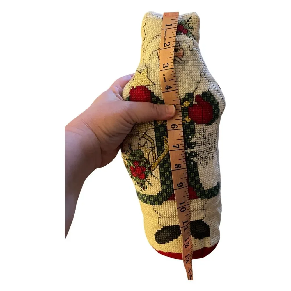 Vintage Needlepoint Christmas Holiday Santa Claus Stand up Pillow/Doorstop